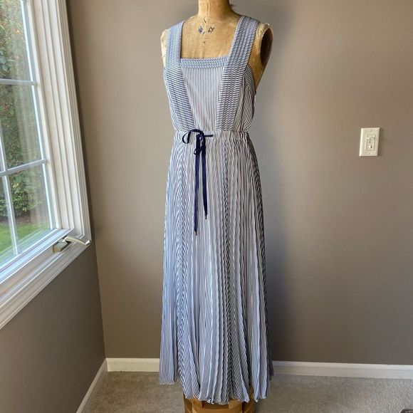 Maeve Anthropologie Darcy Striped Maxi dress with Bow SZ 10 - Picture 2 of 13